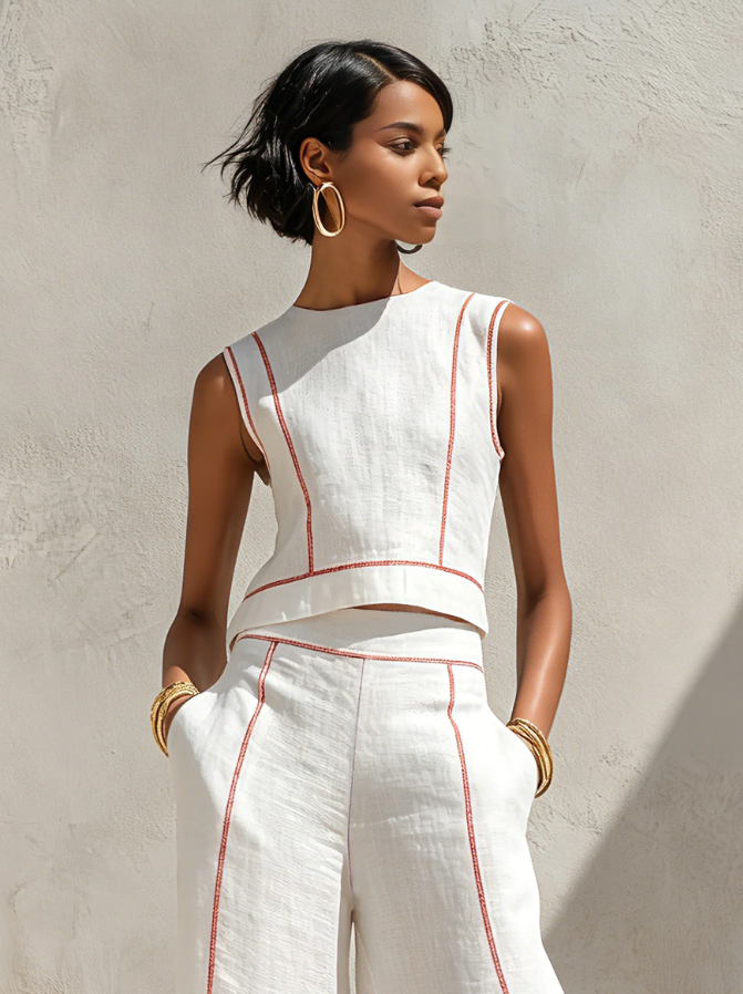 Camille | Minimalist Linen-Blend Blouse & Wide-Leg Pants Set