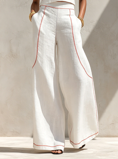 Camille | Minimalist Linen-Blend Blouse & Wide-Leg Pants Set