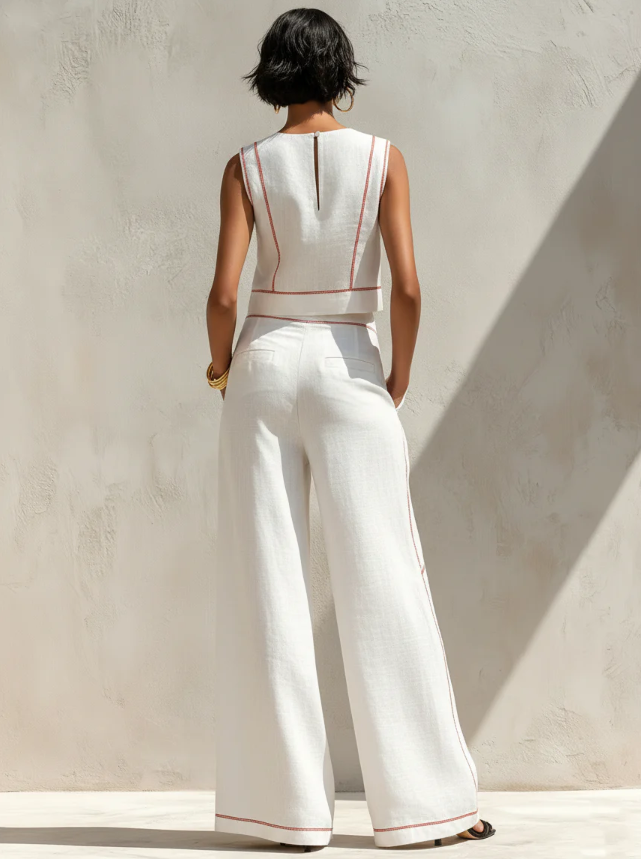 Camille | Minimalist Linen-Blend Blouse & Wide-Leg Pants Set