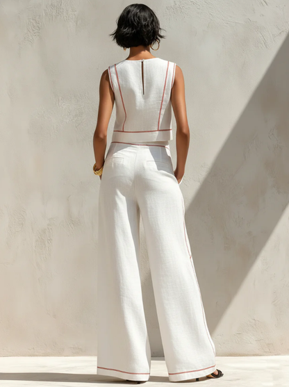Camille | Minimalist Linen-Blend Blouse & Wide-Leg Pants Set
