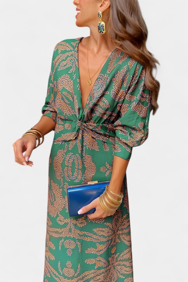 Ema | V-Neck Front-Knot Maxi Dress