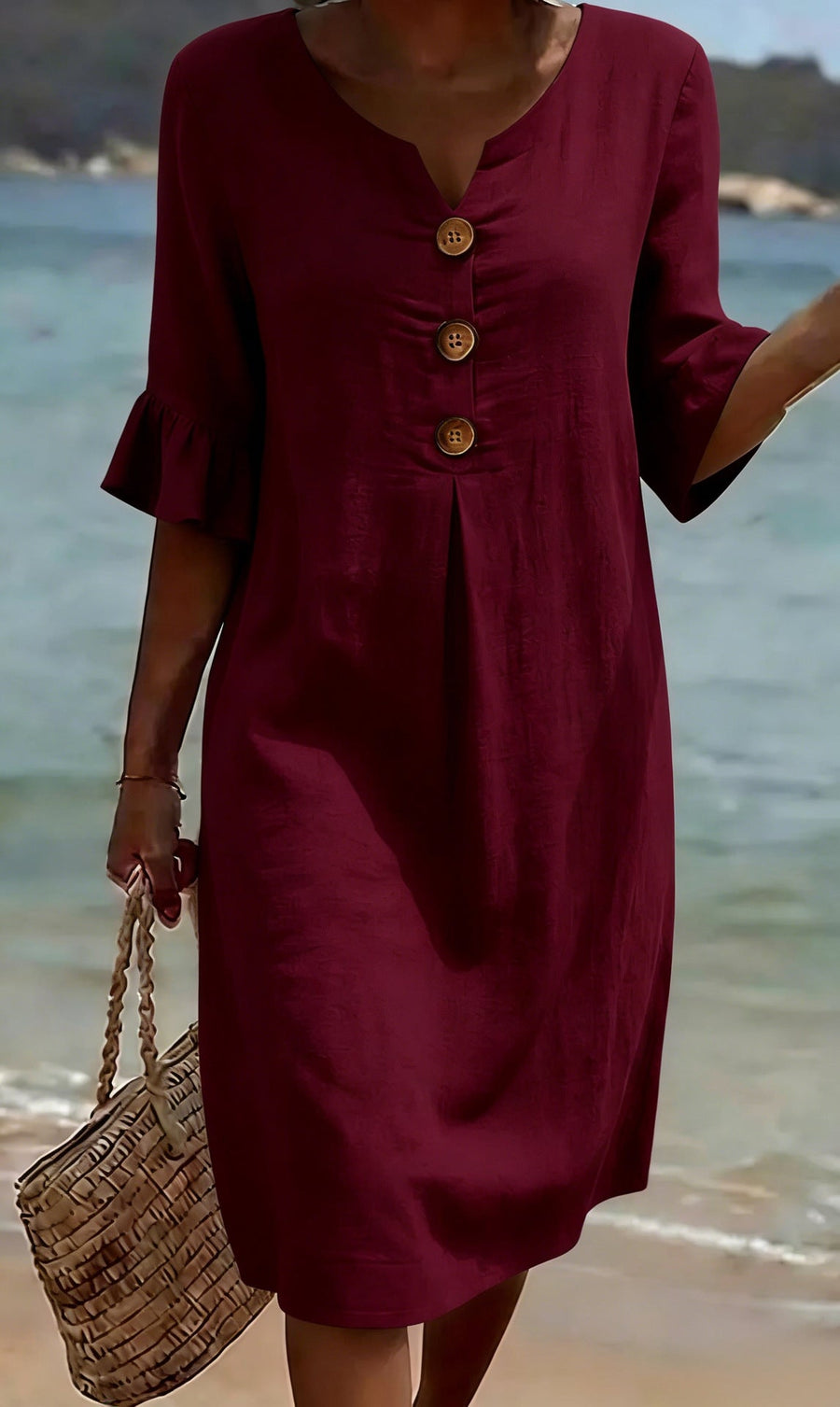 Burgundy Everyday Floral Midi Dress
