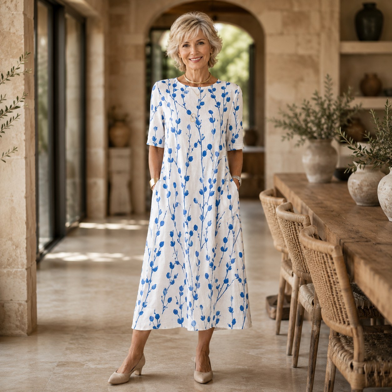 Linda | Blue Pocket Midi Dress