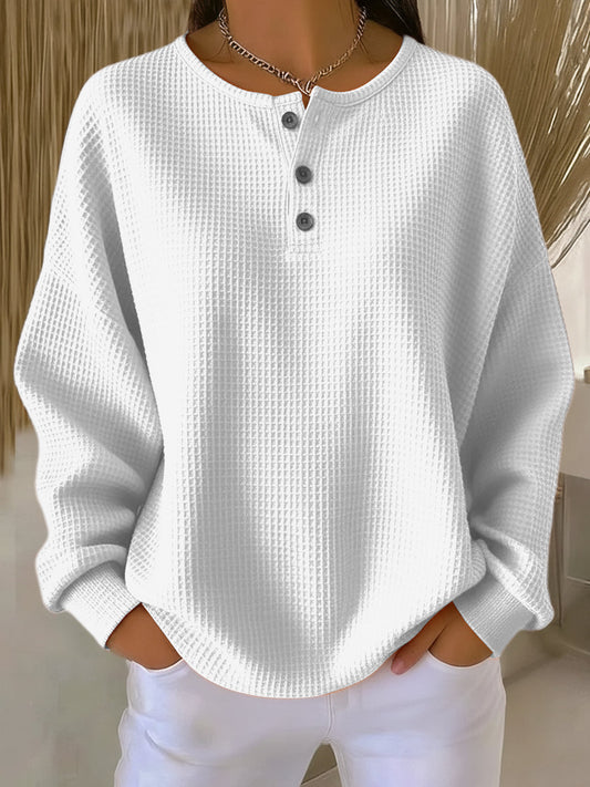 Mirabel | Cozy Waffle Henley Sweatshirt Dress