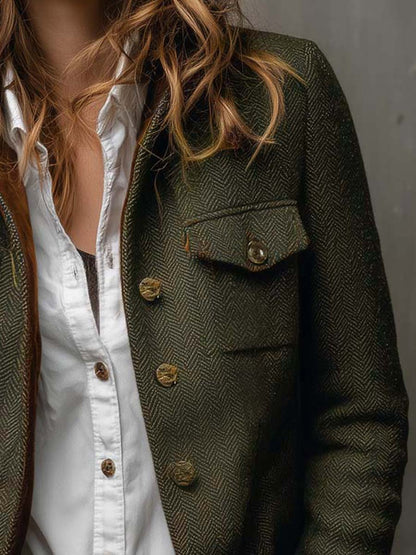 Aurelia | Vintage Herringbone Contrast Trim Blazer