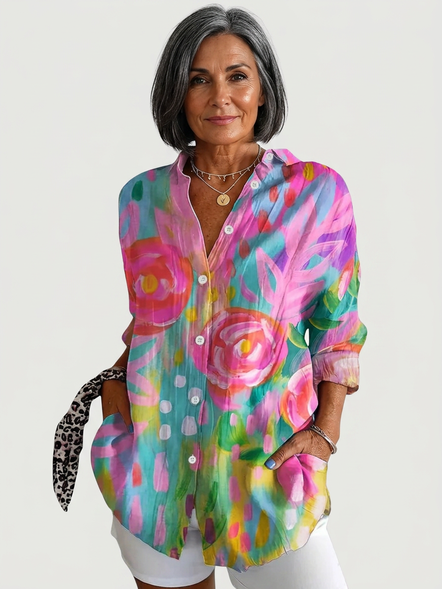 Anica | Vibrant Artistic Button-Up Blouse