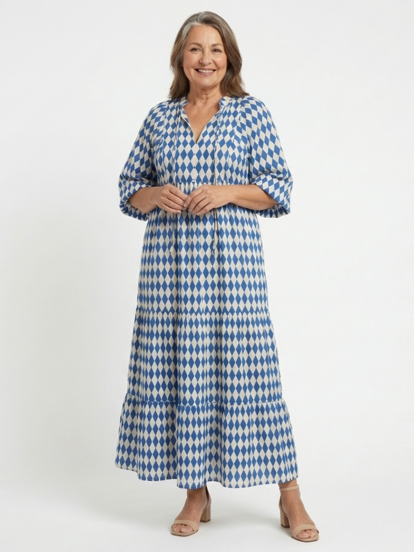 Elodie | Diamond-Print Ruffle-Hem Dress