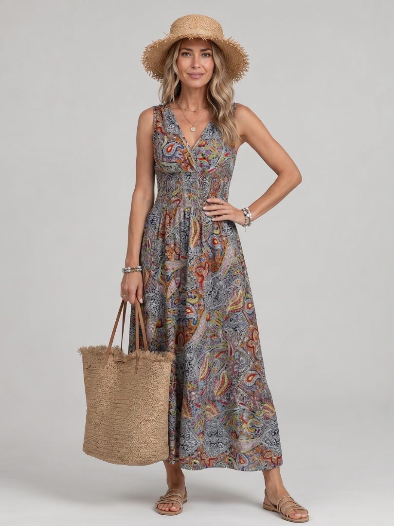 Marisela | Sleeveless Paisley Print Midi Dress