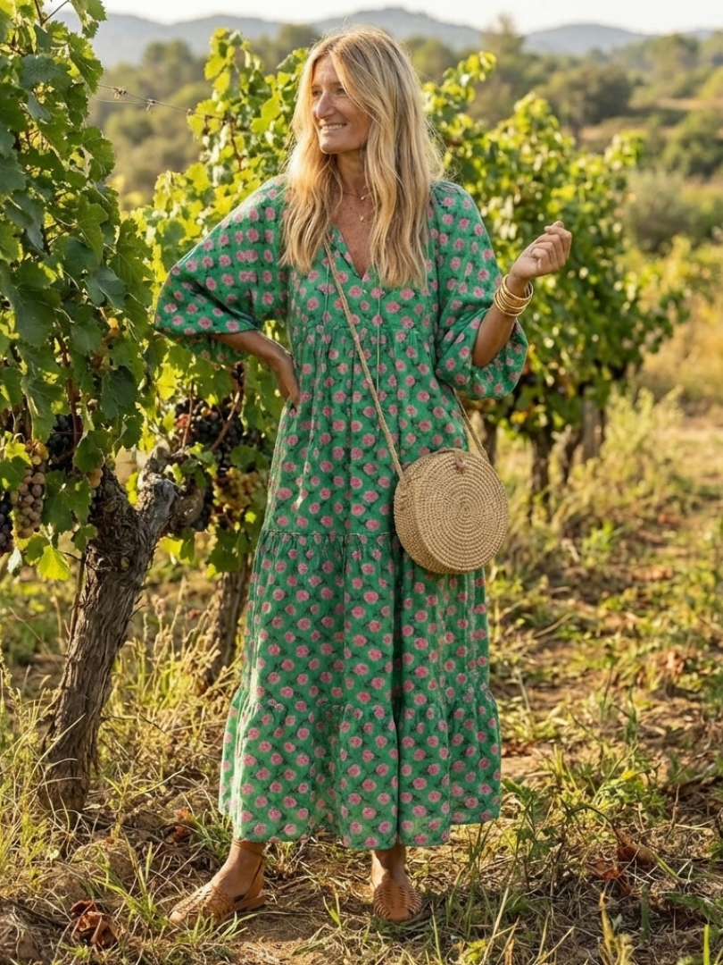Fiora | Robe Midi à Étages Col V Imprimé Floral