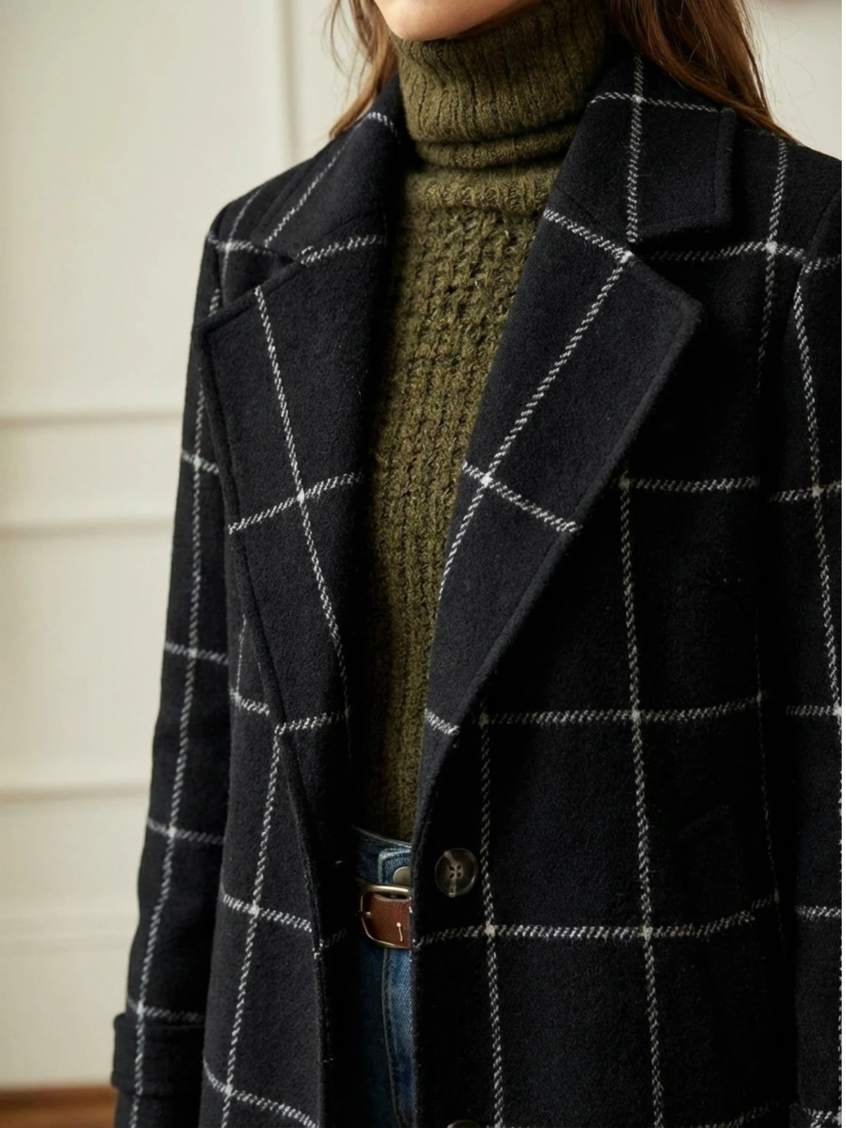 Elowen | Timeless Plaid Wool Long Coat