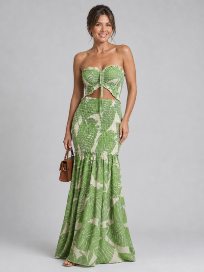 Azaria | Strapless Two-Piece Printed Maxi Dress Set