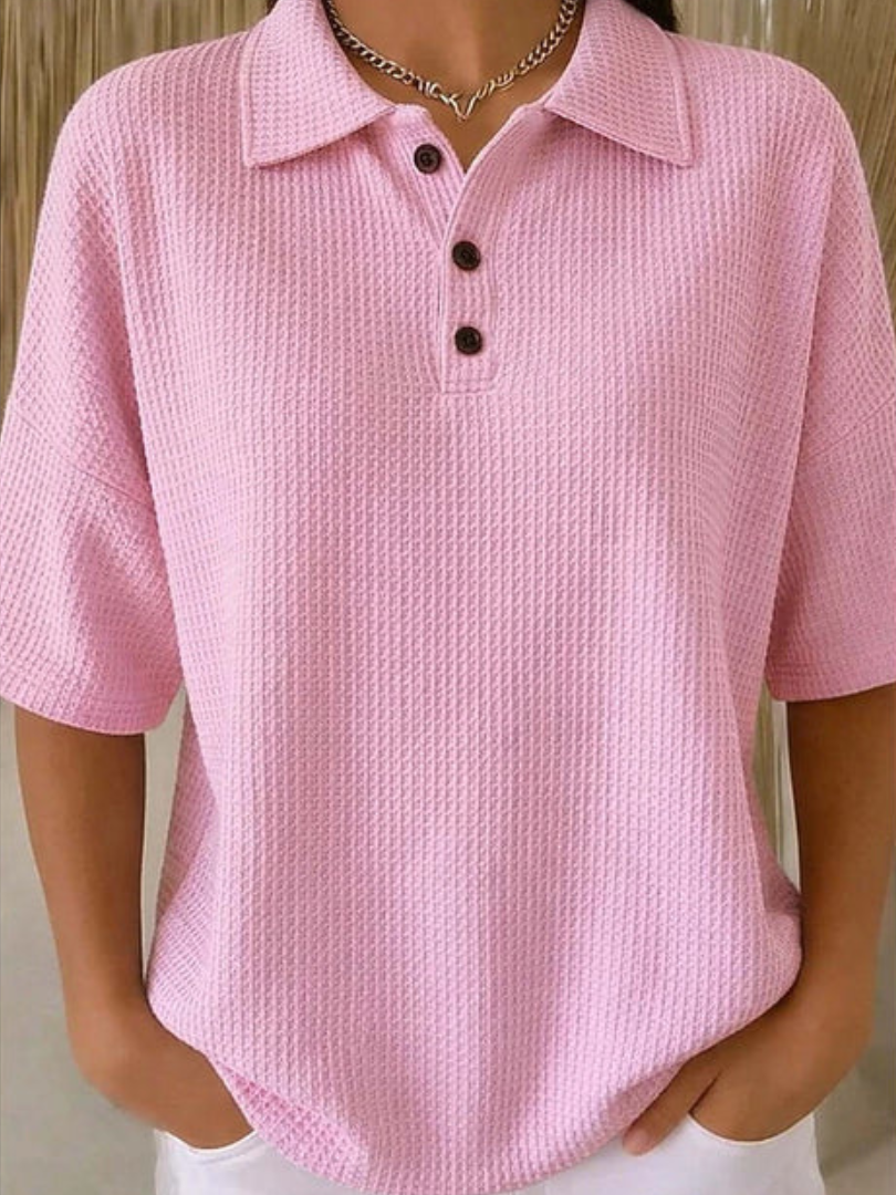 Peggie | Comfortable Waffle Polo Blouse