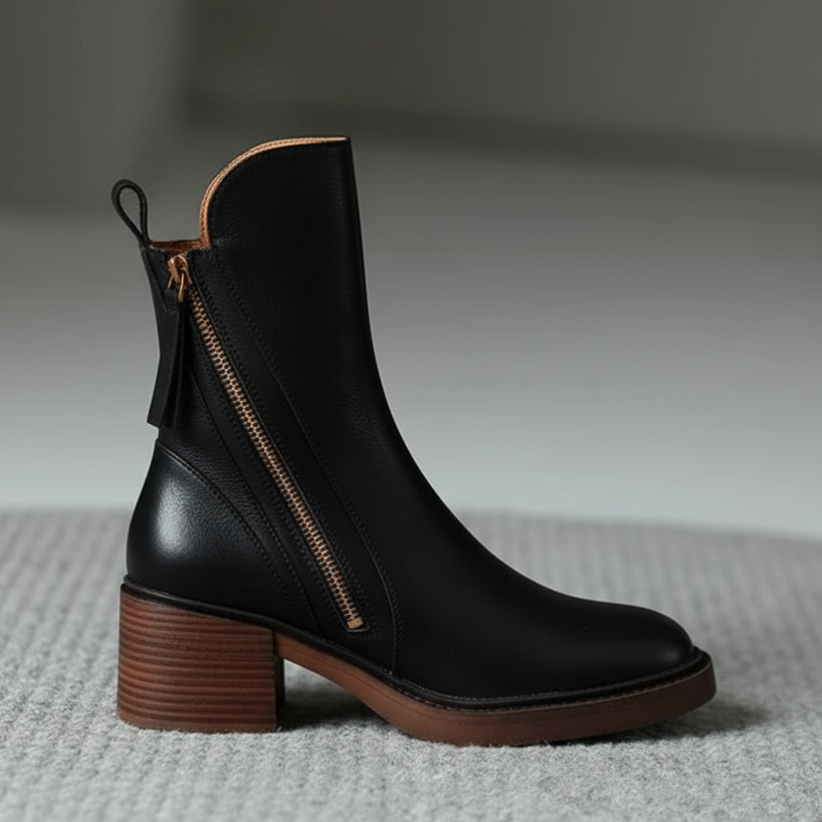 Valorine | Timeless Black Leather Boots with a Comfortable Heel