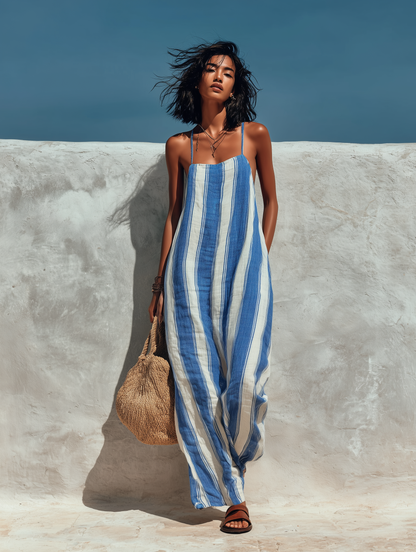 Striped Vacation Suspender Jumpsuit