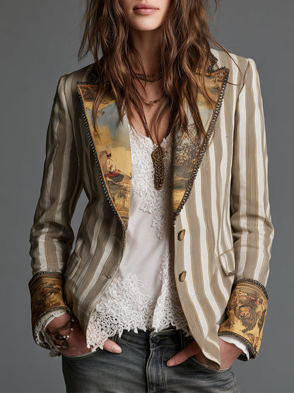 Estelle | Boho Striped Printed Lapel Blazer