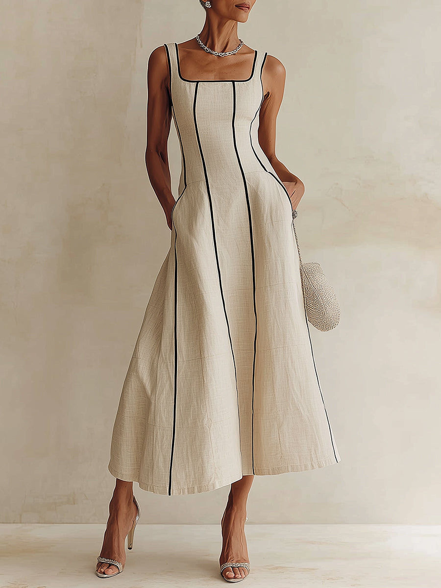 Philippa | Contrast Maxi Dress with Pockets