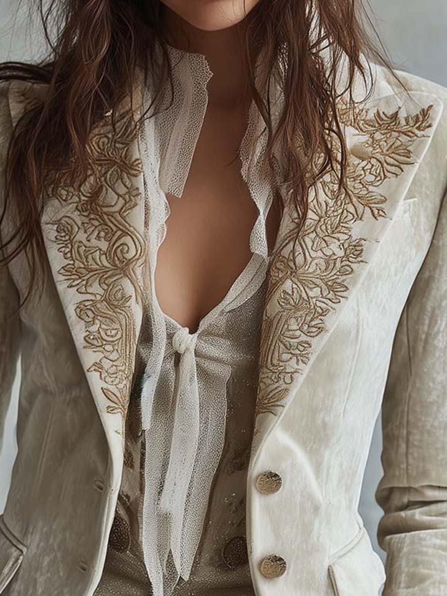 Vivienne | Ivory Embroidered Tailored Blazer