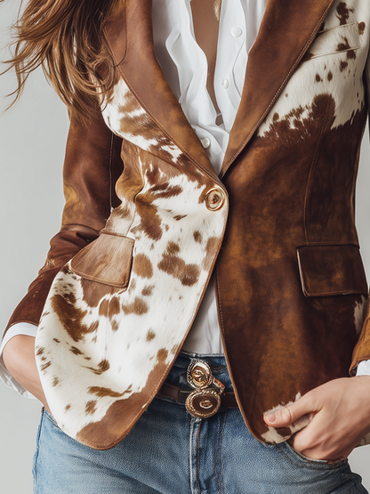 Noelle | Vintage Cow Print Eco-Friendly Blazer
