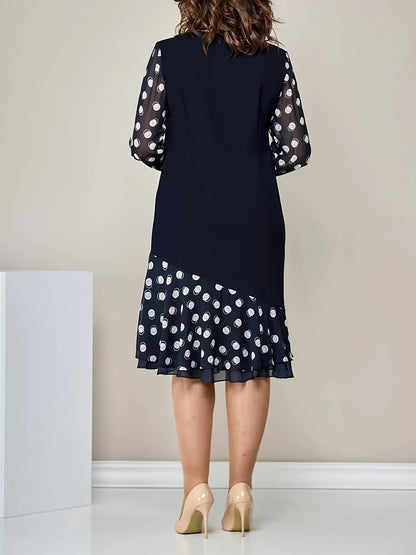Vivienne | Navy Patchwork Polka Dot Midi Dress