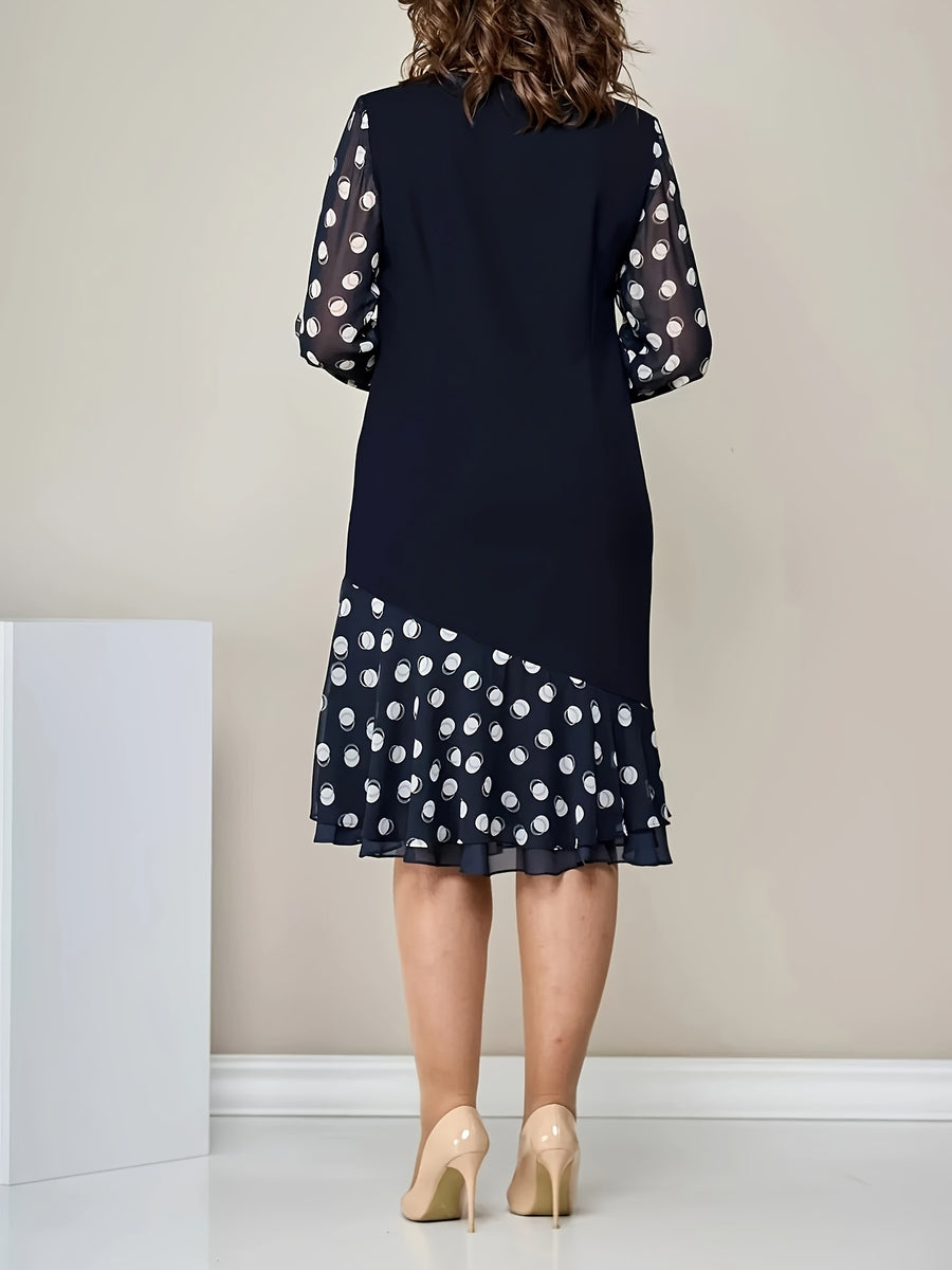 Vivienne | Navy Patchwork Polka Dot Midi Dress