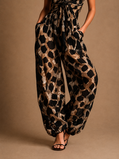Carla | Flowing Animal-Print Halter Jumpsuit
