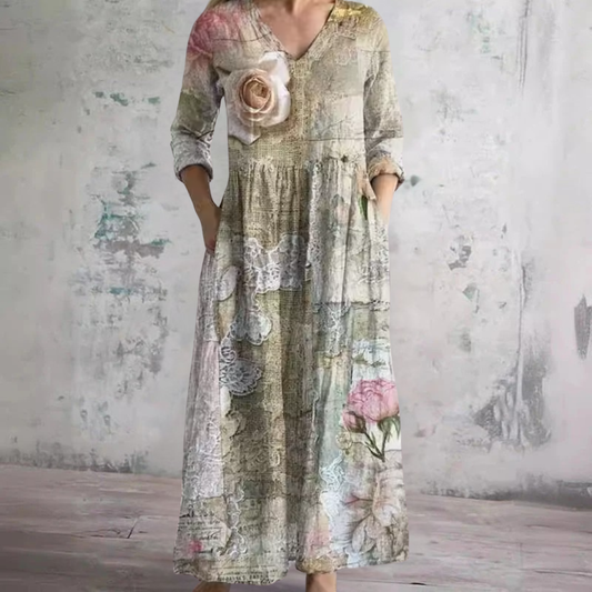 Fiona | Beige Floral Summer Dress