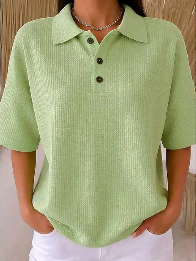 Peggie | Comfortable Waffle Polo Blouse