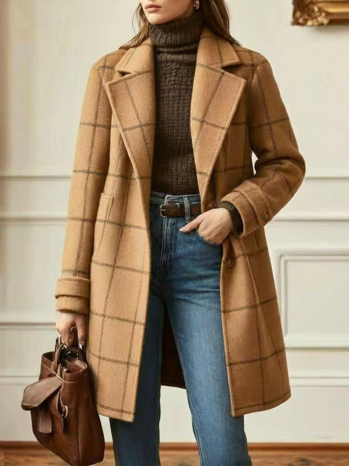 Elowen | Timeless Plaid Wool Long Coat