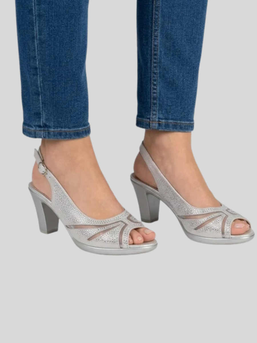 Heather | Elegant Rhinestone Peep Toe Slingback Heels