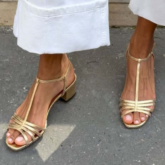 Allegra | Gold Block-Heel Sandals