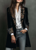 Dahlia | Black Baroque Print Lapel Slim Fit Blazer