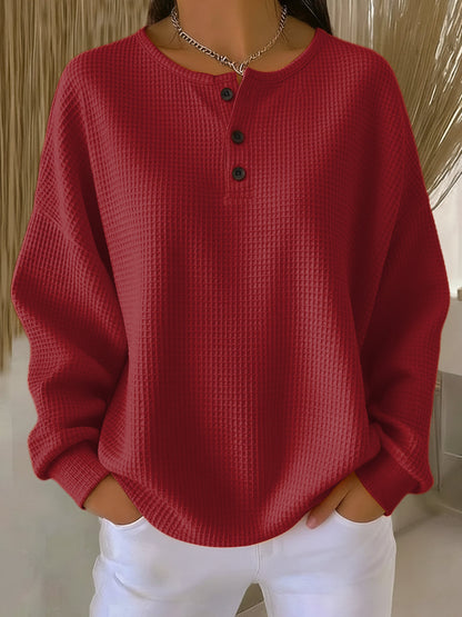 Mirabel | Cozy Waffle Henley Sweatshirt Dress