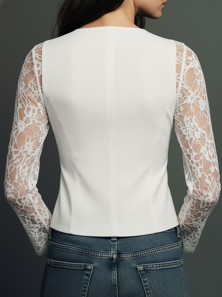 Camille | Black Sheer Sleeve Blazer Top