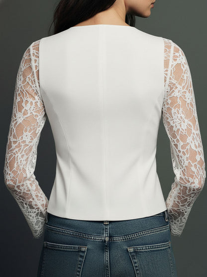 Camille | Black Sheer Sleeve Blazer Top