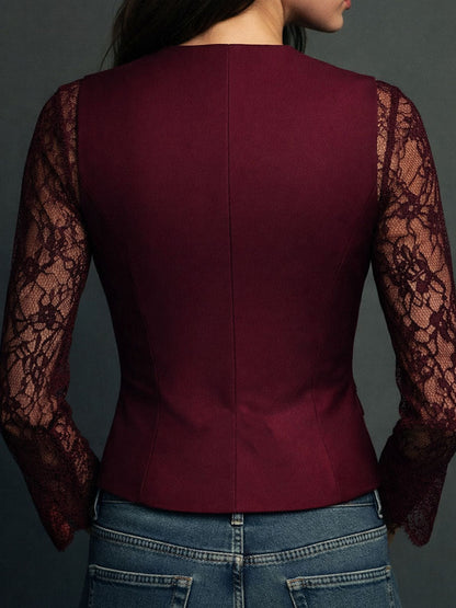 Camille | Black Sheer Sleeve Blazer Top