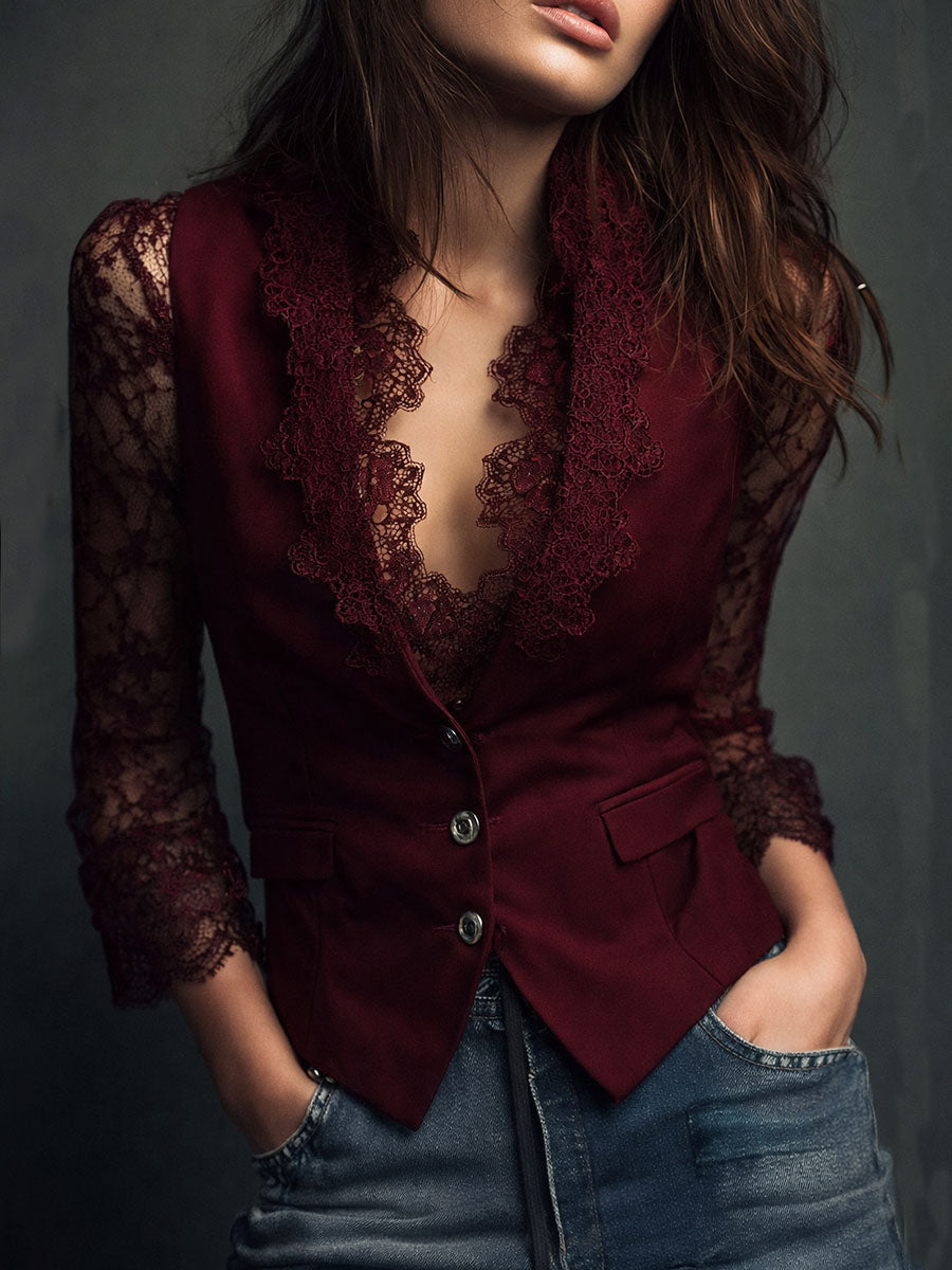 Camille | Black Sheer Sleeve Blazer Top