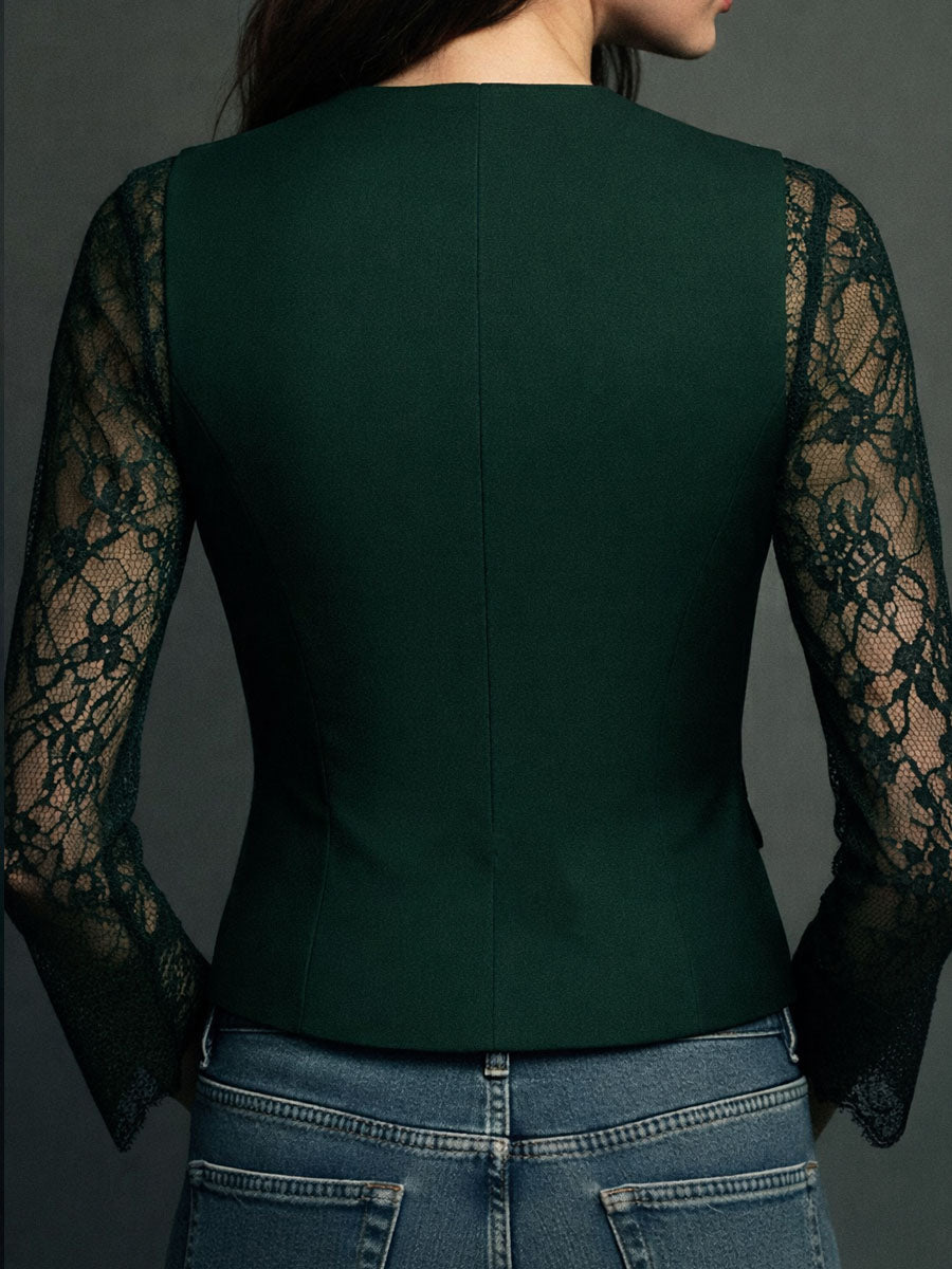 Camille | Black Sheer Sleeve Blazer Top