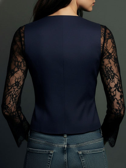 Camille | Black Sheer Sleeve Blazer Top
