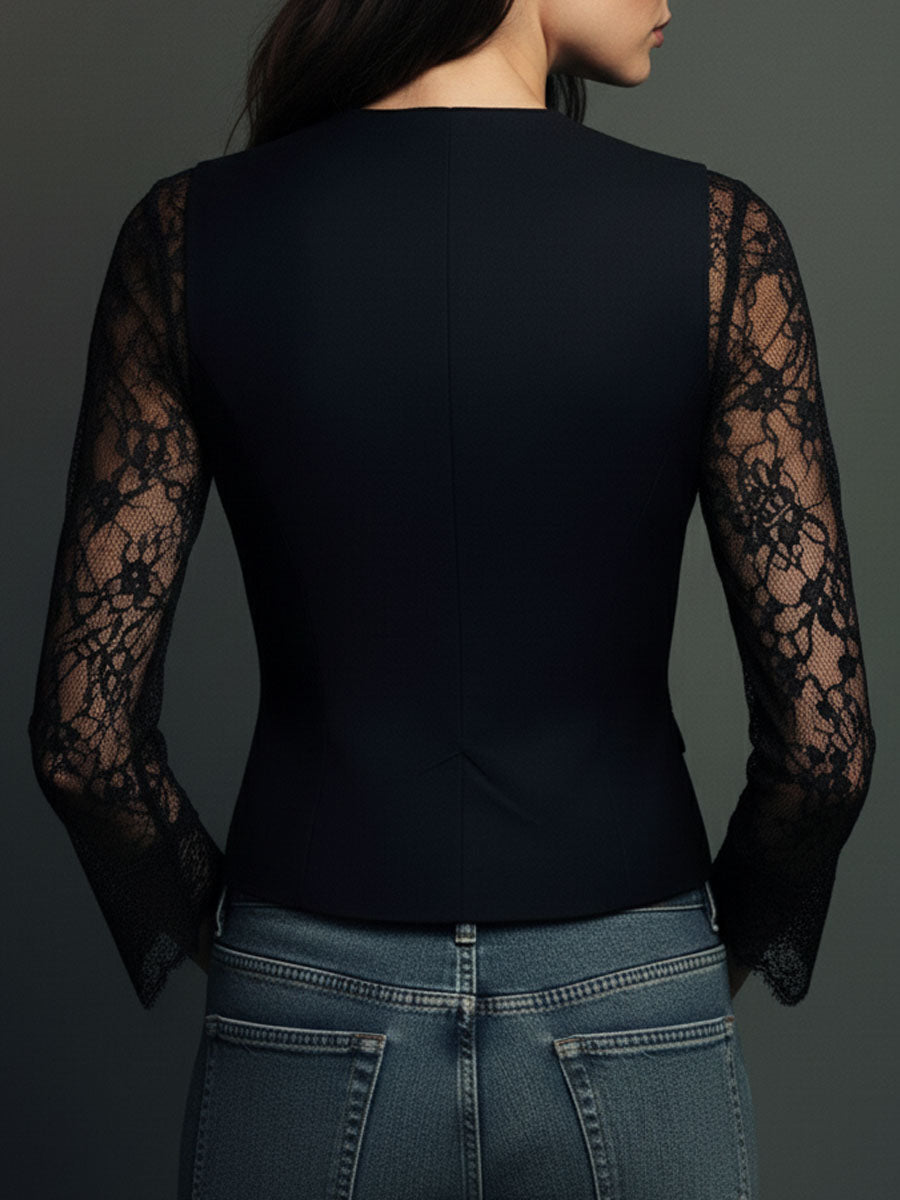 Camille | Black Sheer Sleeve Blazer Top