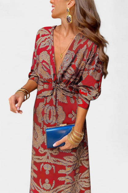 Ema | V-Neck Front-Knot Maxi Dress