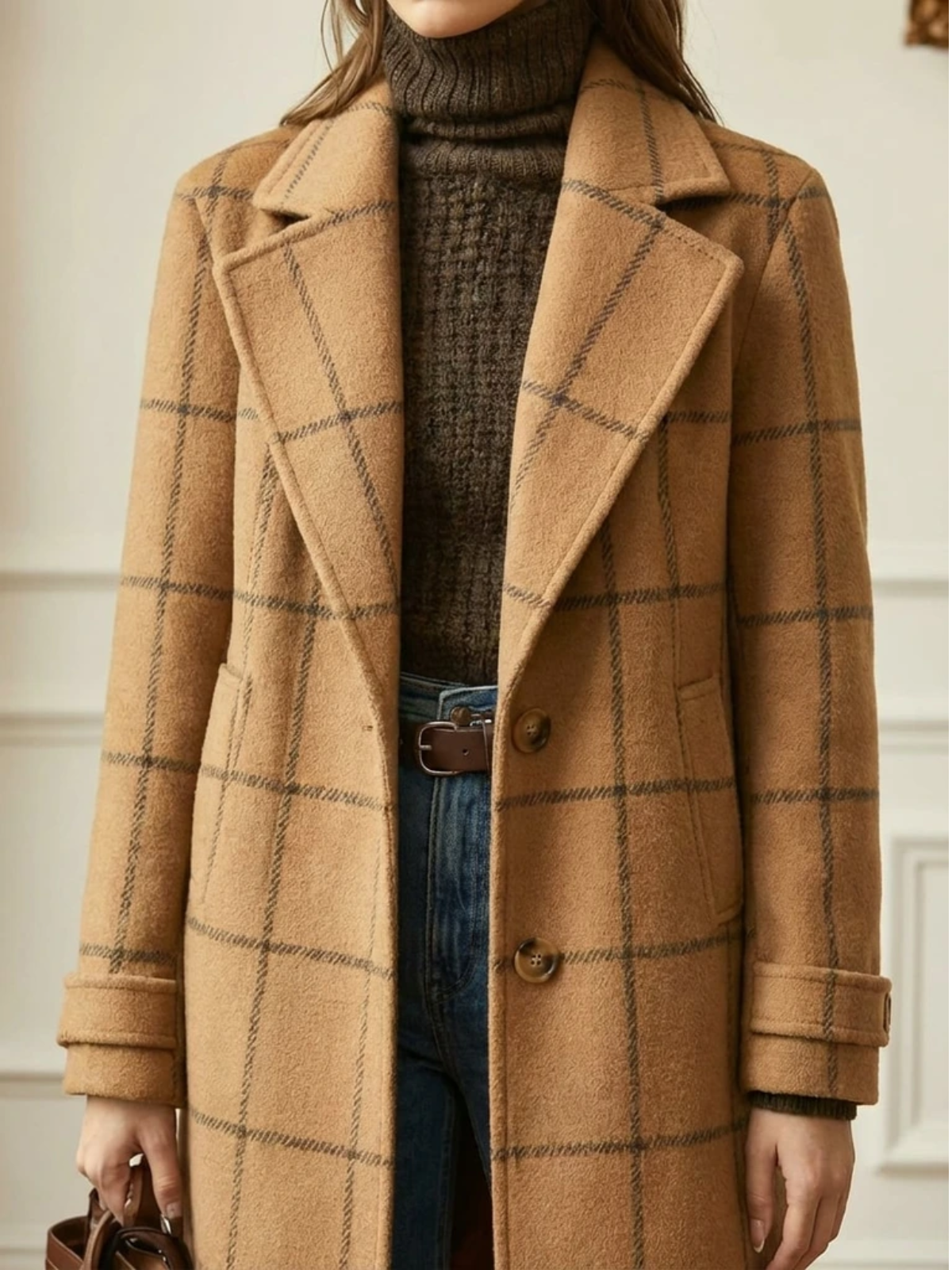 Elowen | Timeless Plaid Wool Long Coat