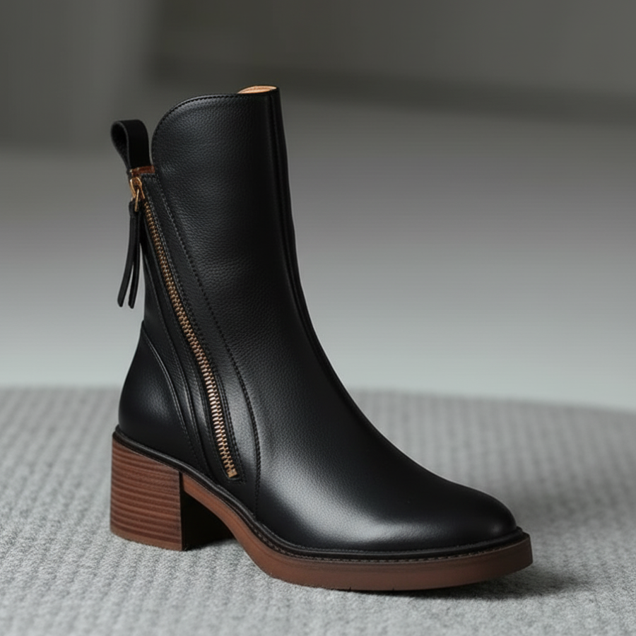 Valorine | Timeless Black Leather Boots with a Comfortable Heel
