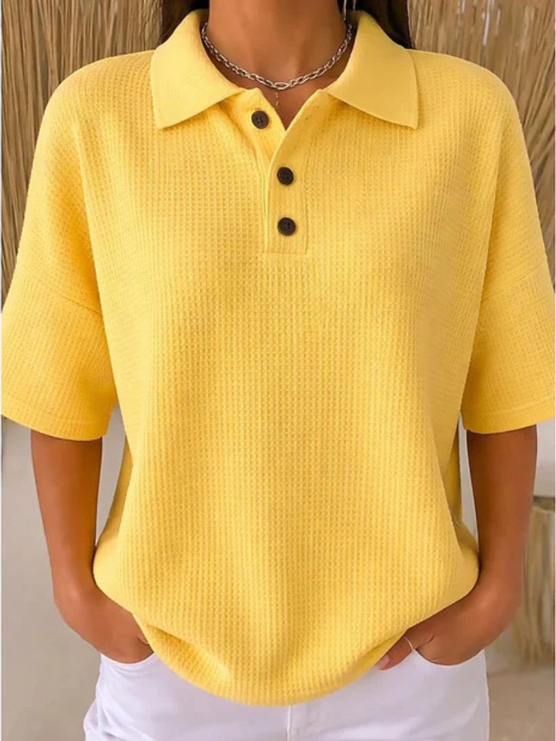 Peggie | Comfortable Waffle Polo Blouse