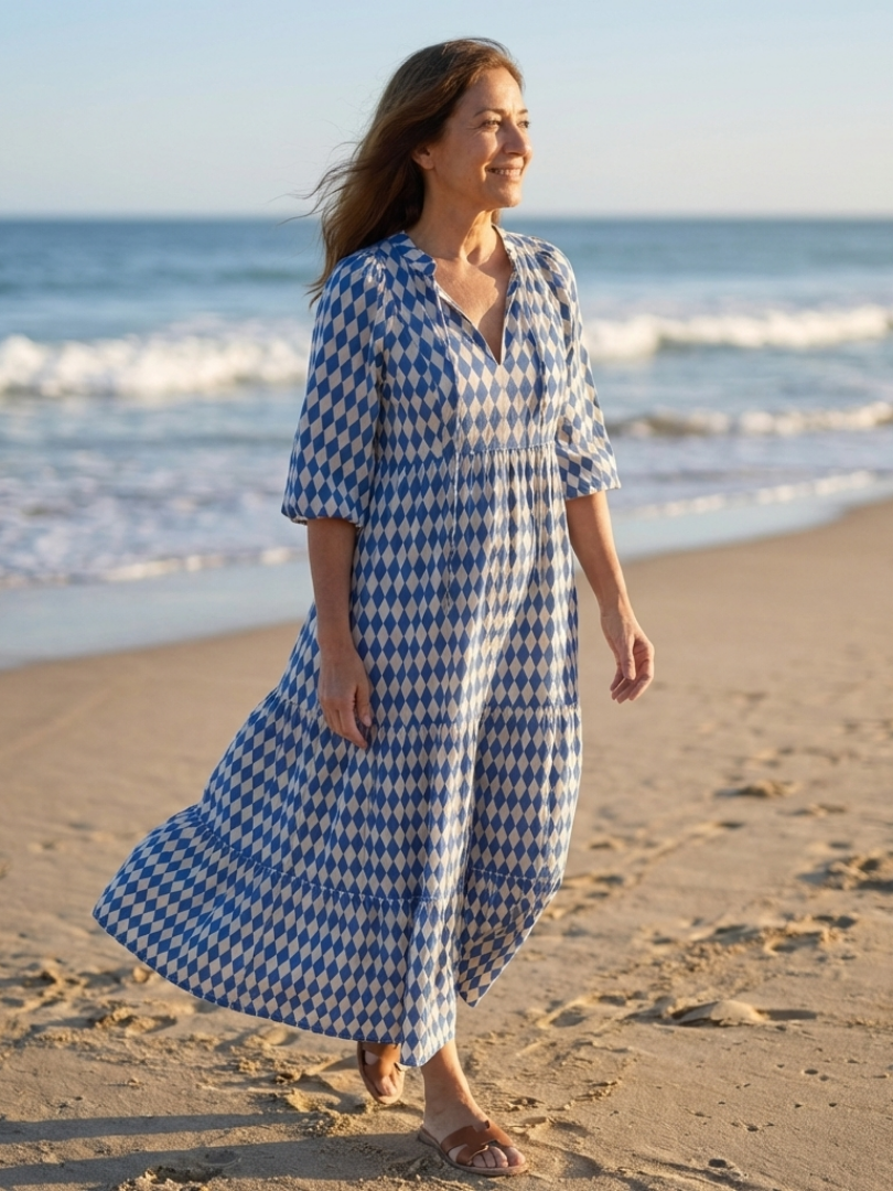 Elodie | Diamond-Print Ruffle-Hem Dress