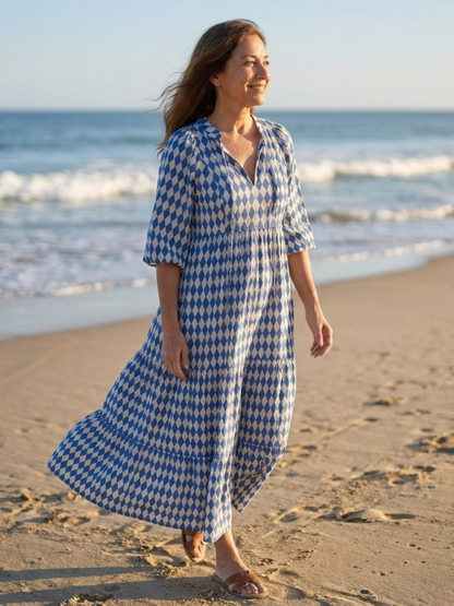 Elodie | Diamond-Print Ruffle-Hem Dress