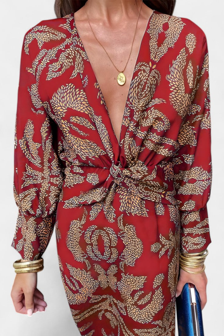 Ema | V-Neck Front-Knot Maxi Dress