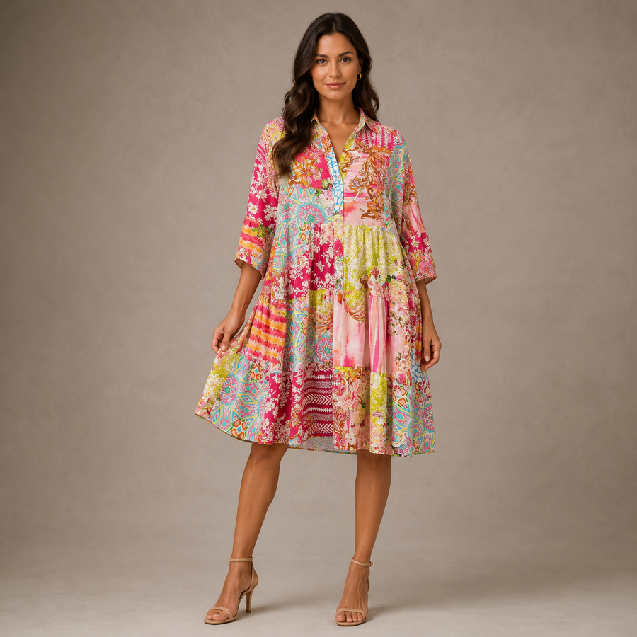 PHOEBE | Sweet Pink 3/4 Sleeve Mini Dress