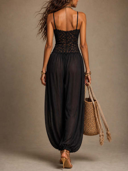 Black Lace Halter Harem Jumpsuit