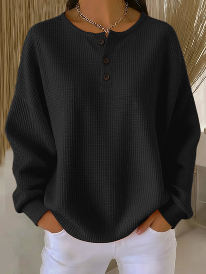 Mirabel | Cozy Waffle Henley Sweatshirt Dress