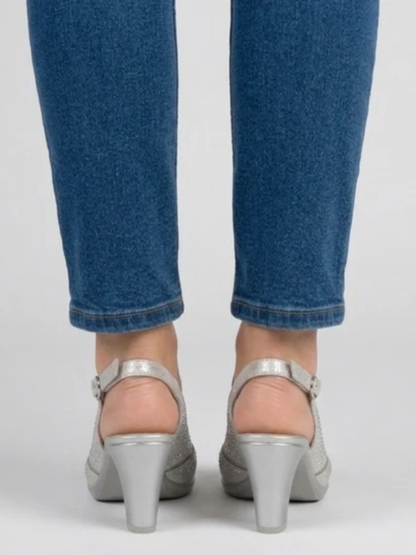 Heather | Elegant Rhinestone Peep Toe Slingback Heels